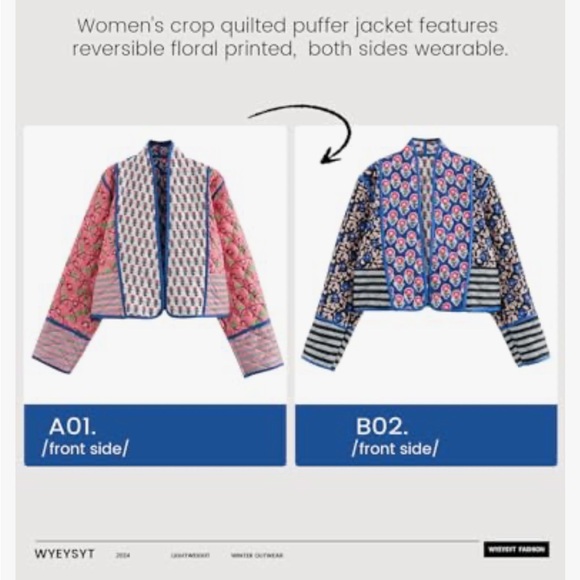 None Jackets & Blazers - Reversible Quilted Cropped Dainty Floral Jacket